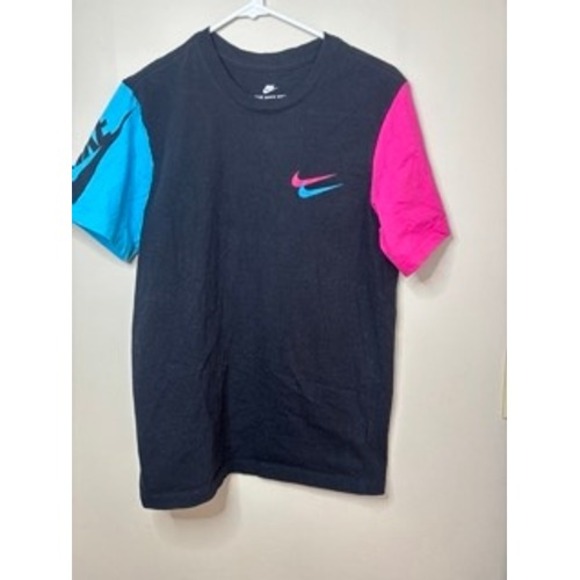 Nike Mens Colorblock Double Swoosh Graphic T-Shirt Black Blue Pink Small - Picture 6 of 6